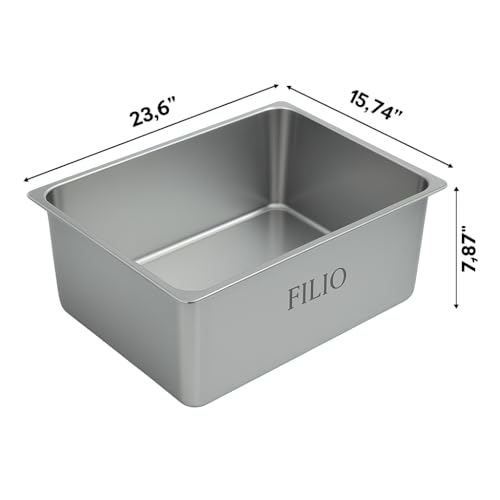 Stainless Steel Litter Box for Cats, 23.6" x 15.74" x 7.87", Metal Cat Litter Box with High Sides, Non-Stick, Odor Free, Easy to Clean Litter Pan for Indoor Cats, Big Cats, Rabbits and Multi Cat Homes - size: Large