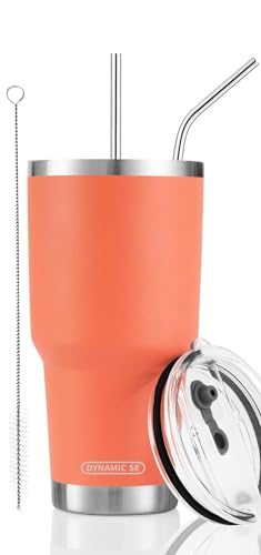 D·S 30oz Orange Tumbler Double Wall Vacuum Insulated Travel Coffee Mug | Double Wall Vacuum Suit Cold and Hot Drink Fits in standard car cup holders With Splash-Proof Lid - color: Orange