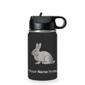 LaserGram Personalized 12oz Water Bottle, Rabbit (Black) | Engraved Gift, Vacuum Insulated Stainless Steel, Flip-Top Straw Lid, Laser Engraved With Your Name - color: Black, size: 12 Ounces