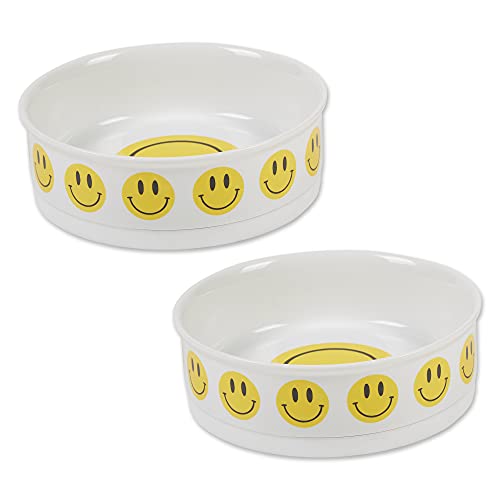 Bone Dry Ceramic Food Bowls, Non-Slip & Dishwasher Safe, Large Set, 7.5x2.4, Smiley Face, 2 Count - color: Smiley Face, size: Large Set, 7.5x2.4"