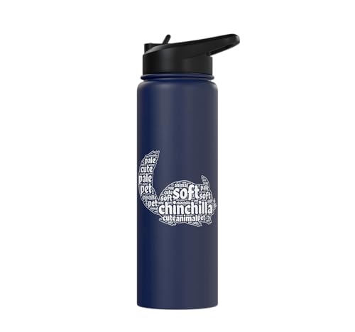 Chinchilla Word Cloud Pet Animal Funny Chinchillas Stainless Steel Insulated Water Bottle - color: Navy Blue