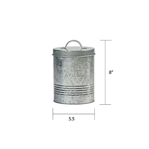 Amici Pet, , Retro Treats Galvanized Relief Lettering Metal Storage Canister, Food Safe, Push Top, 72 Ounces - size: Large/72 oz