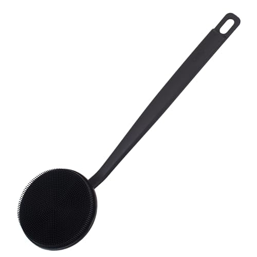 DNC Back Scrubber for Shower, Silicone Shower Brush with Long Handle Soft Bristles, Bath Body Exfoliator Washer for Men Women - color: Charcoal