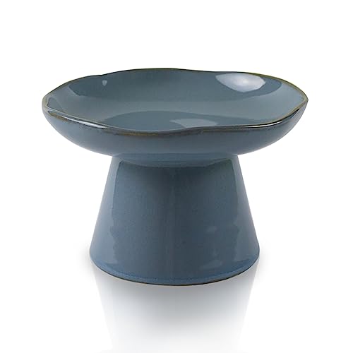 Extra Wide 6.1" Ceramic Raised Cat Food Bowl, Shallow Elevated Pet Feeder for Food Feeding, Anti Vomiting Whisker Fatigue Bowls for Cat Puppy, Blue - color: Blue-Shallow