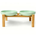 Shallow Elevated Cat Bowls with Bamboo Stand, 6.1 Inch Wide Ceramic Cat Dish Whisker Friendly, 2 Pack Pet Food and Water Plates - color: Mint Green elevated