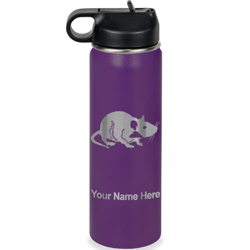 LaserGram Personalized 20oz Water Bottle, Rat (Dark Purple) | Engraved Gift, Vacuum Insulated Stainless Steel, Flip-Top Straw Lid, Laser Engraved With Your Name - color: Dark Purple, size: 20 Ounces