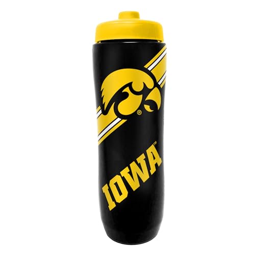 Party Animal NCAA Squeeze Bottle, 32 oz, Iowa Hawkeyes | Slim, lightweight BPA-free sports water bottle with quick-flow squeeze; fits backpacks & cup holders for kids or adults - style: Iowa Hawkeyes
