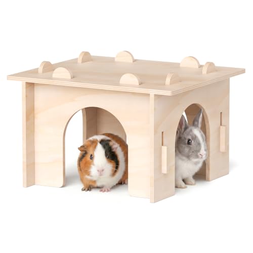 Guinea Pig Hideout, Large Wooden Guinea Pig House Hut, Bunny House | 8mm Premium Thickened Boards, Spacious Room & Multi-Opening for Better Ventilation, Tool-Free Assembly, Sturdy Construction - size: Style 1: 11.8 x 11 inches