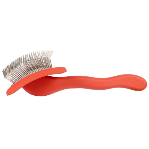 Small Dog Slicker Brush, Extra-Long Pins For Double Coated Curly Dogs,Red | Penetrates thick curly fur, removes loose undercoat, knots & mats. Ideal for Goldendoodles & Poodles. - color: Red, size: Small