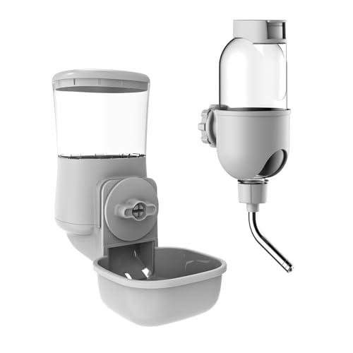 Automatic Pet Food Water Dispenser, Auto Gravity Pet Feeder Water Bottle Set for Crate Cage for Puppy Cat Rabbit Guinea Pigs Chinchilla Ferret Hedgehog (Grey) - color: Grey