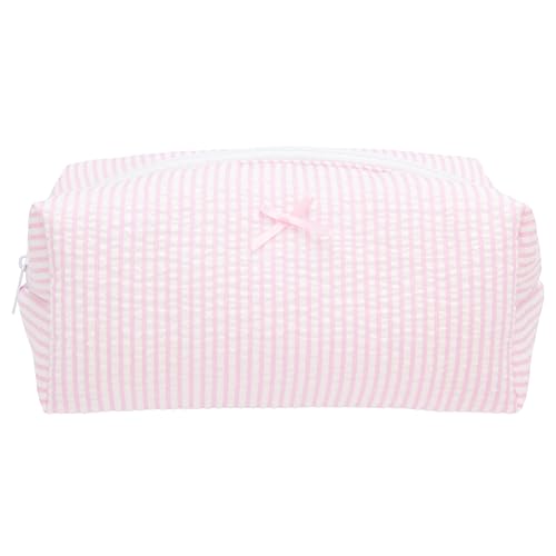 PAZIMIIK Cozy Makeup Bag for Women,Zipper Cosmetic Pouch,Stripe Ballet Pink | Soft Cosmetic Organizer for Makeup,Skincare,Toiletries,Daily Beauty Essentials,Purse,On-the-Go,Bridesmaid Gifts - color: Stripe Ballet Pink