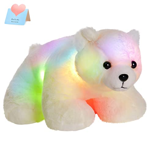 BSTAOFY Light up Polar Bear Stuffed Animal LED Night Light Soft Plush Toy Glow Gift for Kids on Christmas Birthday, 11'', White - color: Polar Bear