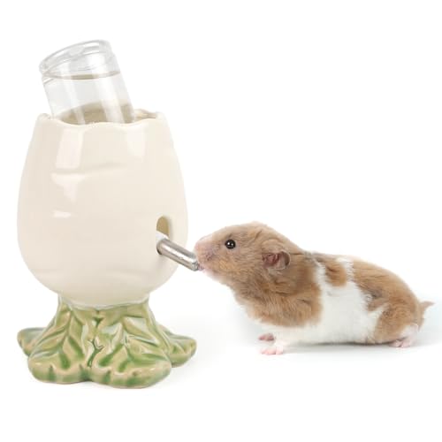 80ML No Drip Ceramic Hamster Water Bottle for Glass Tank, Stable | Cute Carrot Shape Chew Proof Ceramic Water Dispenser, Heavy Duty Stand Holder for Syrian Dwarf Hamster, Mice, Rat - color: White
