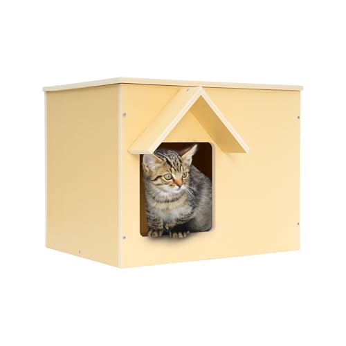 Outdoor Cat Houses Feral Cat Shelter Wooden Stray Cat Condo Outside Sturdy Waterproof and Insulated with Escape Door (one cat) - style: Modern