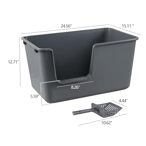 Extra Large Cat Litter Box with High Sides, Anti-Splashing Kitty Litter Box for Muti Cats, Open Big Cat Litter Pan, 4 Pack(Grey)
