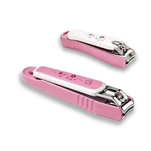 PAFASON Ultra Sharp Nail Clipper Set, Fingernail and Toenail Trimmer Cutter, Stainless Steel, Curved Blade, Sturdy, Nail Catcher, Nail Files for Men and Women - color: Pink