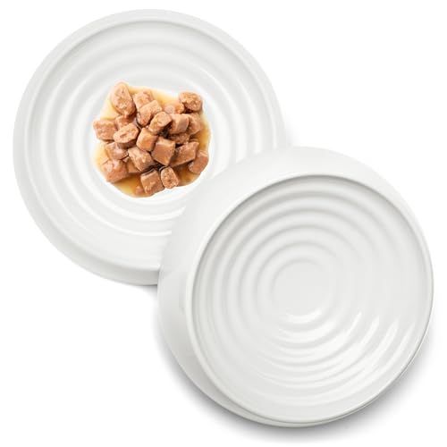 CatGuru Cat Bowls, Whisker Friendly Food Bowl for Indoor Cats, Reliefs Whisker Fatigue, Wide Kitten Dish, Non Slip Pet Dishes, Shallow Pet Plates (Marshmallow, (Pack of 2)) - color: Marshmallow, size: Dish - Set of Two