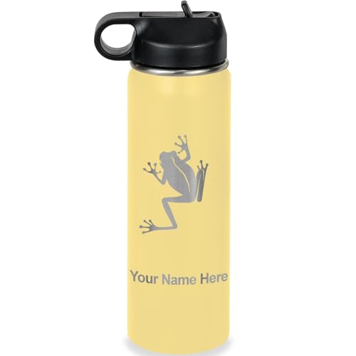 LaserGram Personalized 20oz Water Bottle, Tree Frog (Yellow) | Engraved Gift, Vacuum Insulated Stainless Steel, Flip-Top Straw Lid, Laser Engraved With Your Name - color: Yellow, size: 20 Ounces
