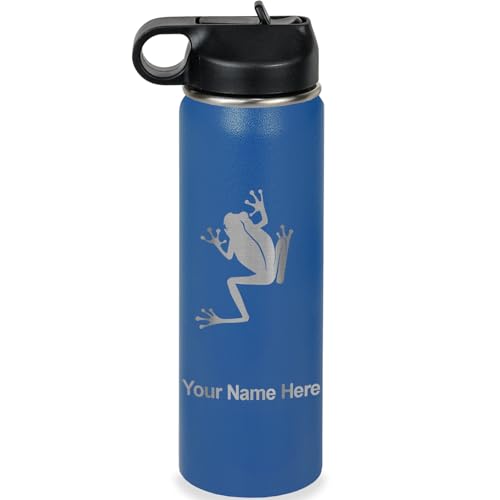 LaserGram Personalized 20oz Water Bottle, Tree Frog (Dark Blue) | Engraved Gift, Vacuum Insulated Stainless Steel, Flip-Top Straw Lid, Laser Engraved With Your Name - color: Dark Blue, size: 20 Ounces