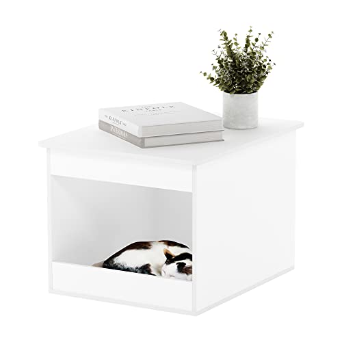 Furinno Peli Top Opening Litter Box Enclosure, Solid White | Litter Box Furniture, Wooden Pet House, Easy Assembly, for Living Room - color: Solid White, size: Top Opening