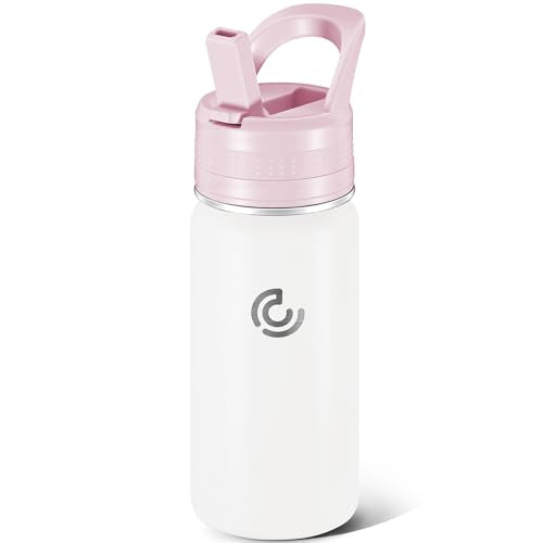 14 Oz Kids Water Bottle, Stainless Steel Water Bottle with Straws, Leak-Proof, BPA-Free, Insulated Water Bottles for School Boys & Girls|White - color: White