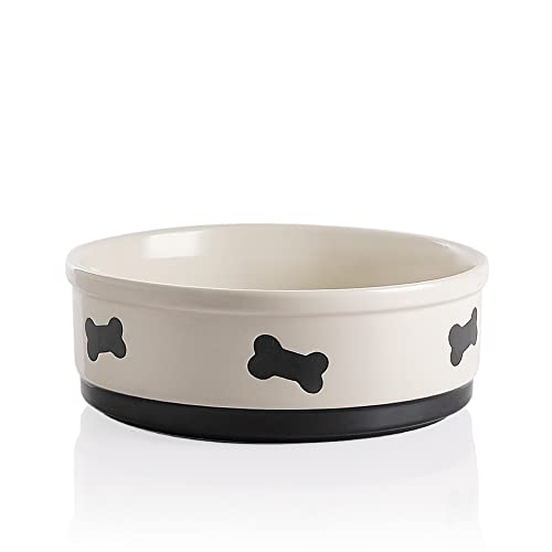 Sweejar Ceramic Dog Bowls with Bone Pattern, Dog Food Dish for Large Dogs, Porcelain Pet Bowl for Water 70 Fl Oz (Beige) - color: Beige, style: Bone Pattern,9"x 3.1"(70 Fl Oz)