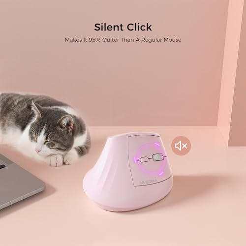 KYSONA 57° Wireless Ergonomic Mouse, Vertical Mouse, Carpal Tunnel Mouse, RGB Light, Rechargeable, Bluetooth & 2.4G, 5-Level DPI Adjustment, Quiet Click Ergo Mice Compatible with PC/Laptop/Mac, Pink