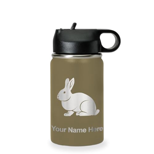 LaserGram Personalized 12oz Water Bottle, Rabbit (Camo Green) | Engraved Gift, Vacuum Insulated Stainless Steel, Flip-Top Straw Lid, Laser Engraved With Your Name - color: Camo Green, size: 12 Ounces