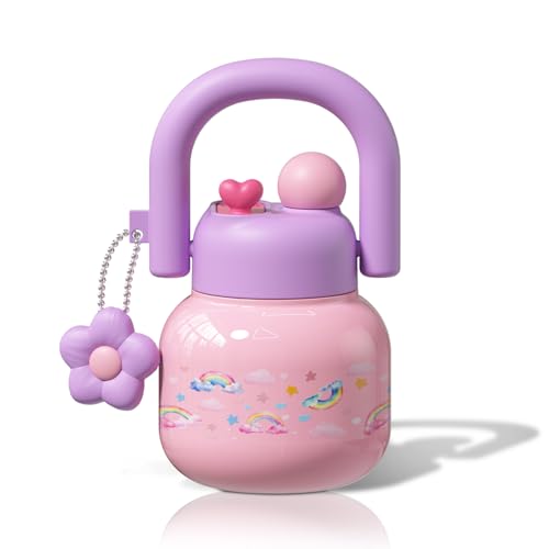 22 oz Tote Insulated Water Bottle with Handle, Leakproof, Rainbow | Cute design with durable 316L stainless steel, dual sip, keeps drinks hot or cold longer, travel and everyday hydration - color: Rainbow