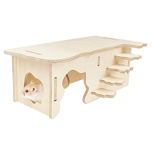 Hamster Wooden Houses with Steps, Hamster Hideout, Multi Chamber Room for Hamster Syrian Mice Gerbils Mouse Dwarf