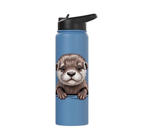 Cute Otter Pup Funny Peeking Pocket Animals Stainless Steel Insulated Water Bottle - color: Light Blue