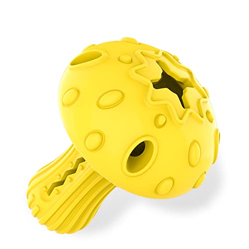 SCHITEC Dog Chew Toy for Large & Medium Dogs, Rubber Treat Dispensing Toy for Aggressive Chewers, Interactive Slow Feeder Tough Puzzle Toys Teeth Cleaning - color: Yellow