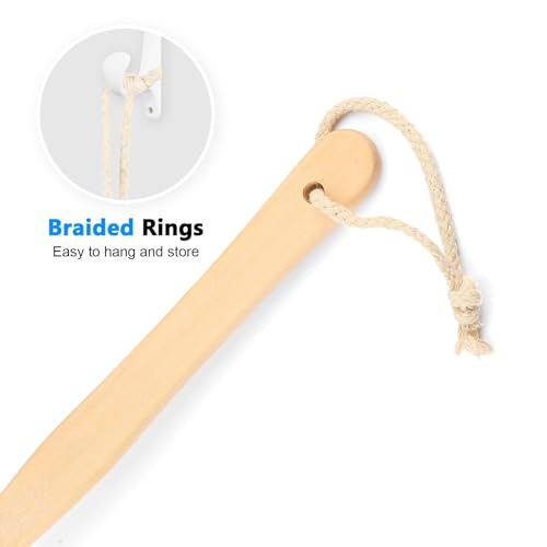 FORENEE White Loofah on a Stick, PE Mesh Back Scrubber with Wood Handle | Soft PE mesh for rich lather and gentle cleansing; water-resistant coating on the wood handle and hanging loop for drying. - style: White