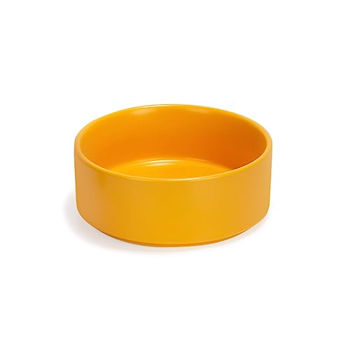 SPUNKYJUNKY 13.5OZ Ceramic Dog and Cat Bowl, Modern Cute Weighted Food Water Bowl for Replacement Yellow (1 Pack) - color: Yellow, size: 1.7 CUPS