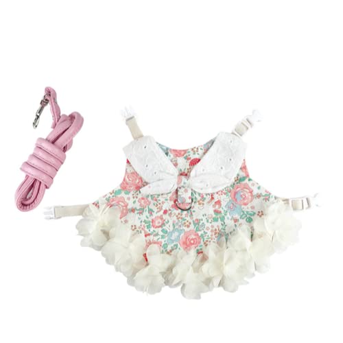 Bunny Harness and Leash,Adjustable Soft Guinea Pig Clothes Pet Rabbit Ferret Harness Costumes for Small Animals Dress - color: Floral, size: Small