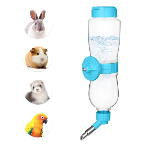 VANNON 17oz Small Animal Water Dispenser for Crate, Parrots Water Bottle for Cage, Chewproof Pet Water Bottle for Rabbits, Guinea Pigs, Ferrets, Chinchillas and Other Small Rodents, Top Fill, Blue - color: Blue