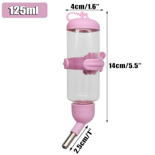 125ml Guinea Pig Water Bottle/Feeder for Hamsters/Hedgehogs/Gliders/Rabbit/mouses/Other Small Pets and Animals,Suitable for Cages, Boxes or Wall-Mounted (Pink, 125ml) - color: pink
