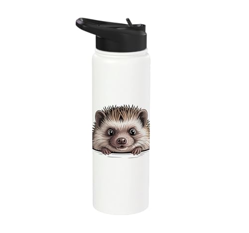 Hedgehog Cute Peeking Spiky Animal Lover Stainless Steel Insulated Water Bottle - color: White