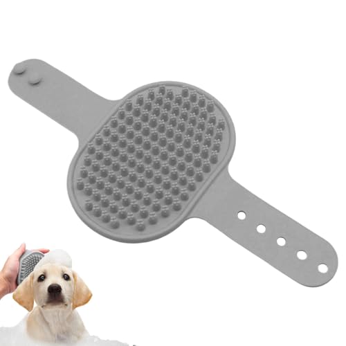 Dog Shampoo Brush with Adjustable Ring Handle Soft Bristles Shedding | Cat Dog Scrubber Massager Brush for Shower Home Grooming Pet Salon Daily Care - color: Gray