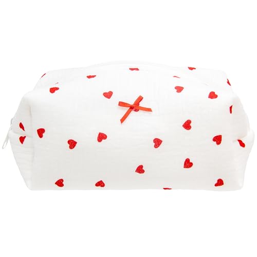 PAZIMIIK Cozy Makeup Bag for Women,Zipper Cosmetic Pouch,Gauze Heart | Soft Cosmetic Organizer for Makeup,Skincare,Toiletries,Daily Beauty Essentials,Purse,On-the-Go,Bridesmaid Gifts - color: Gauze Heart