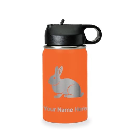 LaserGram Personalized 12oz Water Bottle, Rabbit (Orange) | Engraved Gift, Vacuum Insulated Stainless Steel, Flip-Top Straw Lid, Laser Engraved With Your Name - color: Orange, size: 12 Ounces
