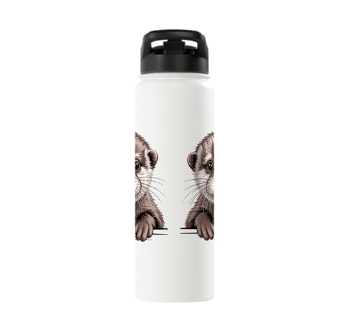 Cute Otter Pup Funny Peeking Pocket Animals Stainless Steel Insulated Water Bottle - color: White