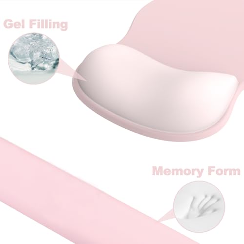 Ergonomic Mouse Pad with Wrist Rest and Keyboard Wrist Rest, Gel Mousepad | Wrist Rest for Computer Keyboard, Pain Relief, Non-Slip PU Base, Pink Mouse Pad with Wrist Support for Gaming, Office - color: Pink