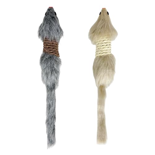 TTcat 2 Pack Large Furry Mouse Cat Toys, Natural Paper Rope Realistic Fake Mice Kitten Interactive Hunting Toy, Durable Chew Teaser Toy for Indoor Cats, Boredom Relief Cat Prey Toy.