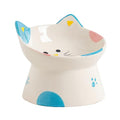 Cute Ceramic Raised Cat Bowls Elevated Design, 15° Tilted FeederProtect Cat's Spine Anti Vomiting Blow for Flat Faced Cats, Kitten Small Dogs,Raise Tilted Cat Food Bowld Pet Dishes(Blue) - color: Blue