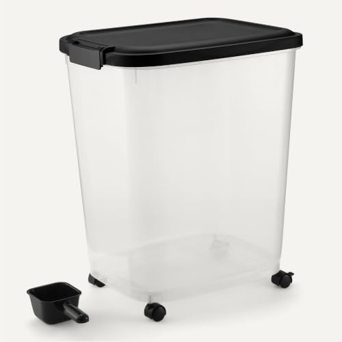 Amazon Basics Pet Food Storage Container with Rolling Wheels, BPA-Free, Detachable Scoop, 50lbs Capacity - size: 50lbs