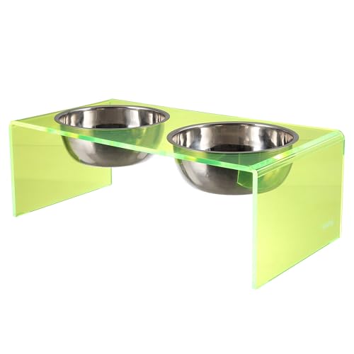 DBL2001G Keaton 7.5" Medium/Large Modern Acrylic Rectangular Elevated Pet Feeder with 54oz 2-Stainless Steel Bowls, Green/Chrome - color: Green/Chrome, size: 54 Ounces (7.5" Cups 2-Pack)
