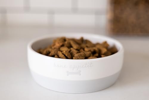 Pearhead Ceramic Bone Appétit Dog Bowl, Small/Medium 2.25 Cups/ 18 oz, Gray - color: Gray Bone Appetit Bowl, size: Small