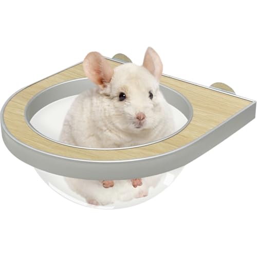 La La Pet®Chinchilla Wooden Capsule for Cage Shelve Transparent Hemispheric Hammock for Hamsters Squirrels Sugar Gliders Cage Accessories for Small Sized Pets White Birch