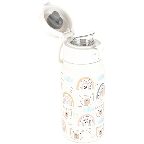 GOPPUS Kids Insulated Water Bottle 12oz, Leakproof Stainless Steel Thermos, BPA Free Double Wall Vacuum Insulated Bottle for School, Travel, Sports & Outdoor Activities, Boys Girls - color: White bear